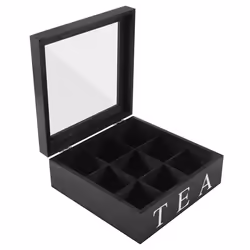Wooden 9 Grids Tea Box Tea Bags Container Storage Box-Black