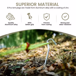 Tent Pegs 8 PCS 18cm Tent Hooks Rust Free Camping Tent Ground Pegs