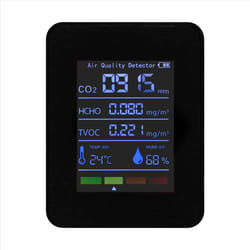 5 in 1 Air Quality Monitor, USB Rechargeable CO2 Detector Black
