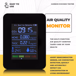 5 in 1 Air Quality Monitor, USB Rechargeable CO2 Detector Black