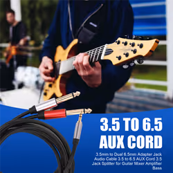 3.5mm to Dual 6.5mm Adapter Jack Audio Cable for Guitar Mixer Bass