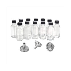 12Pc 2 Oz Small Clear Glass Bottles with Lids & 3 Funnels