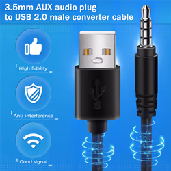 3.5mm Plug AUX Audio Jack to USB 2.0 Male Charger Cable Adapter Cord
