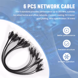 6 Pcs 1 Ft Flat Internet Network Cable With Snagless Rj45 Connectors