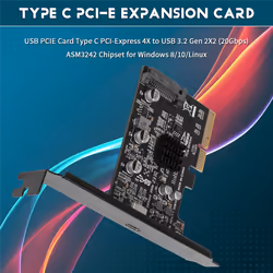 USB PCIE Card Type C PCI-Express 4X to USB 3.2 Gen for Windows 8/10