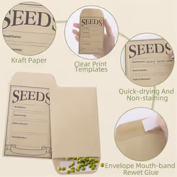 100PC Seed Packets Envelopes: Self Sealing Kraft Small Seed Envelopes