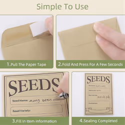 100PC Seed Packets Envelopes: Self Sealing Kraft Small Seed Envelopes