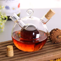 Olive Oil and Vinegar Dispenser 2 in 1 Glass Bottle with Cork Stopper