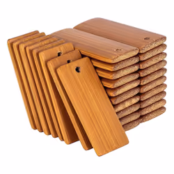 100Pcs 45X20Mm Rectangle Wooden Tags for Keychain Rings