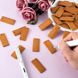 100Pcs 45X20Mm Rectangle Wooden Tags for Keychain Rings