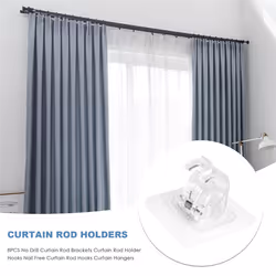 8PCS No Drill Curtain Rod Brackets Curtain Rod Holder Hooks for Home