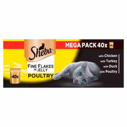 Sheba Fine Flakes Adult Cat Food Pouches Poultry Collection In Jelly 40 x 85g