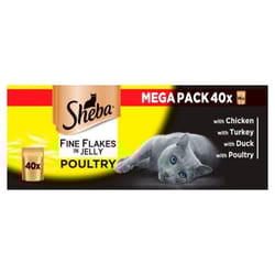 Sheba Fine Flakes Adult Cat Food Pouches Poultry Collection In Jelly 40 x 85g
