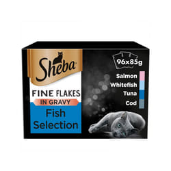 96 x 85g Sheba Fine Flakes Luxury Adult Wet Cat Food Mixed Fish in Gravy