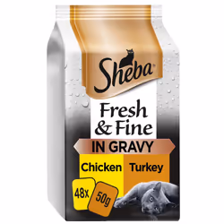 48 x 50g Sheba Fresh & Fine Adult Wet Cat Food Pouches Chicken & Turkey in Gravy
