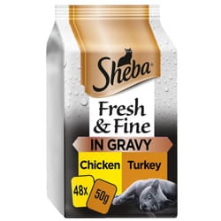 48 x 50g Sheba Fresh & Fine Adult Wet Cat Food Pouches Chicken & Turkey in Gravy