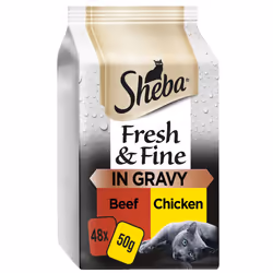 48 x 50g Sheba Fresh & Fine Adult Wet Cat Food Pouches Beef & Chicken in Gravy