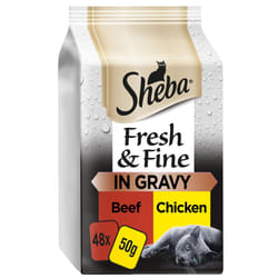 48 x 50g Sheba Fresh & Fine Adult Wet Cat Food Pouches Beef & Chicken in Gravy