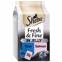 48 x Sheba Fresh & Fine Cat Pouches Wet Food Fish Collection In Jelly 50g