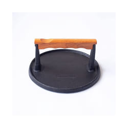 Texas Club BBQ Cast Iron Press with Hardwood Handle | Barbecue Heavy Duty Steak Weight Burger Bacon Grill Press