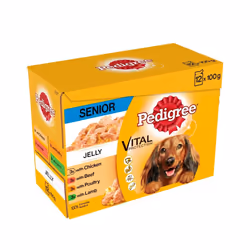 100% Complete Nutrition Pedigree Senior Dog Food in Jelly Includes: 3 x Beef 3 x Chicken 3 x Lamb 3 x Poultry