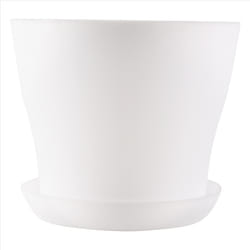 Plastic Plant Flower Pot With Tray Round White Upper Caliber 10cm