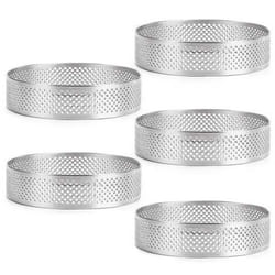 5Pcs Circular Tart Rings with Holes Stainless Steel Cake Mould 7cm