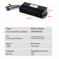 36/48V/52V E-Bike 40A Three Mode Sine Wave Brushless Controller