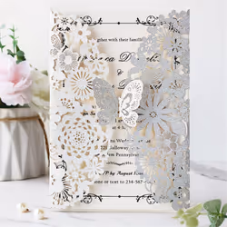 20 Set Butterfly Invitation Cards (Silver Glitter)