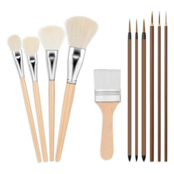 11Pieces Pottery Glaze Tools Wooden Ceramic Brushes Ceramic Brush Set