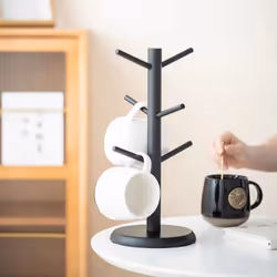 for Countertops Cup Holder with 6 Hooks Wood color