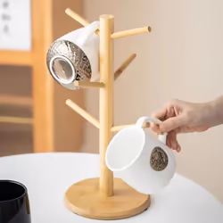 for Countertops Cup Holder with 6 Hooks Wood color