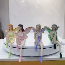 Flower Fairy Cute Girl Resin Angel Ornament Home Decoration cyan
