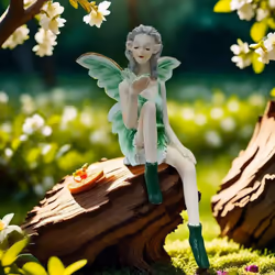 Flower Fairy Cute Girl Resin Angel Ornament Home Decoration cyan