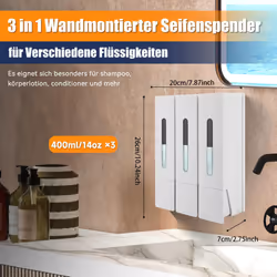 Press Liquid Soap Dispenser 400 Ml 3 Chamber Wall Mounted White