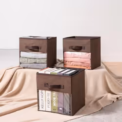 Fabric Cube Storage Box Transparent Storage Box Brown