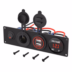 4 in 1 12V USB Panel+LED Voltmete &Dual USB Charger Socket Red