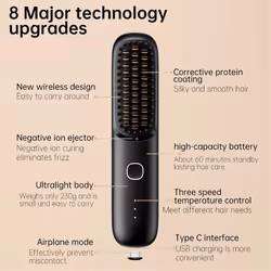 Wireless Portable Hair Straightening Comb Negative Ion Black