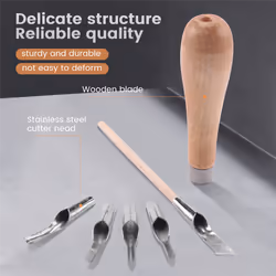 Block Cutting Rubber Stamp Carving Tools with 5 Blade Wood Handle Set