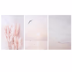 3Pcs Beige Grass Sunset Beach Palm Tree Canvas Painting