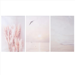 3Pcs Beige Grass Sunset Beach Palm Tree Canvas Painting