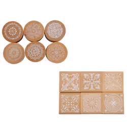 12Pcs Wooden Stamps Floral Pattern Circles and Squares Rubber Wooden