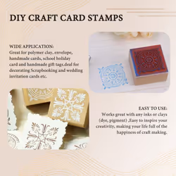 12Pcs Wooden Stamps Floral Pattern Circles and Squares Rubber Wooden
