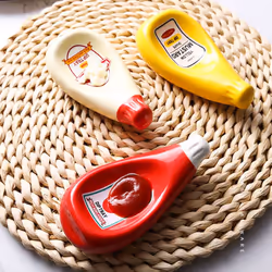 3 Pcs Ceramic Extruded Tomato Sauce Bottle Shape Seasoning Dish - S