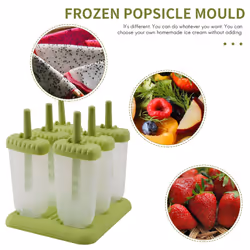 6 Pack Reusable Ice Cream DIY Molds Holders with Tray and Sticks