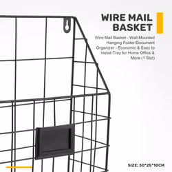 Wire Mail Basket - Wall Mounted Hanging Folder/Document Organizer