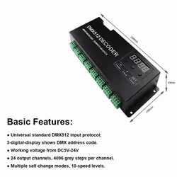 Digital 24CH RGB RGBW DMX512 Decoder, RGBW Decoder For LED Strip (B)
