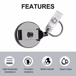 2 Pack Badge Holder Reel,Metal ID Badge with Belt Clip Key Ring Black
