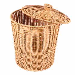 Woven Basket Trash Can Round with Lid Planter Woven Baskets Wicker