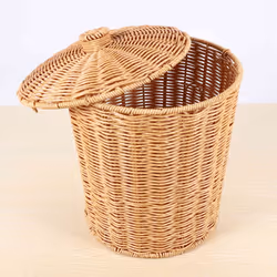 Woven Basket Trash Can Round with Lid Planter Woven Baskets Wicker
